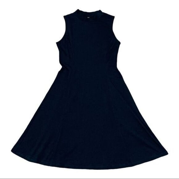 Uniqlo Black Fit & Flare Sleeveless Mock Neck Dress | Size S, Excellent Conditio - Picture 1 of 5